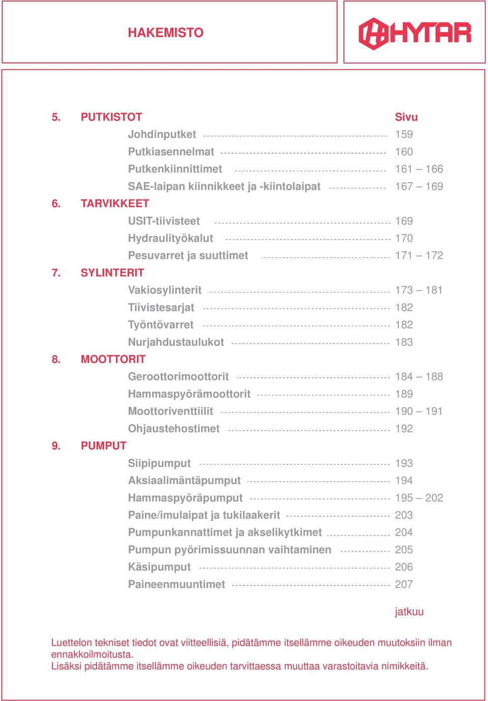 MOOTTORIT Geroottorimoottorit 184 188 Hammaspyörämoottorit 189 Moottoriventtiilit 190 191 Ohjaustehostimet 192 9.