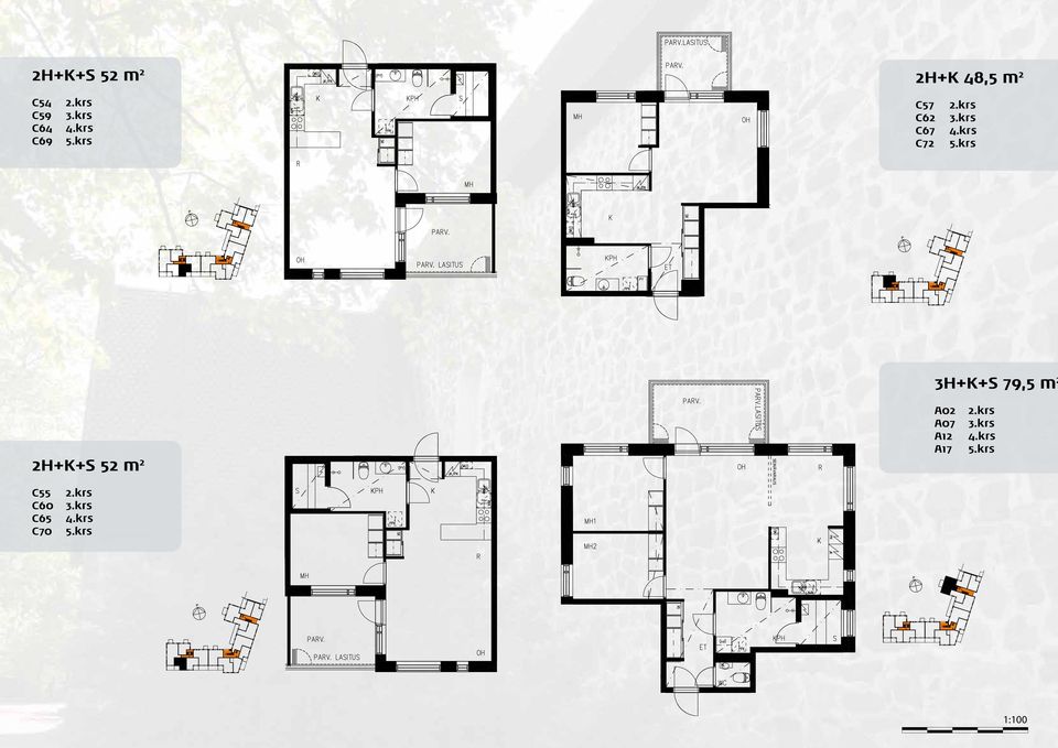 C72 3H+K+S 79,5 m 2 2H+K+S 52