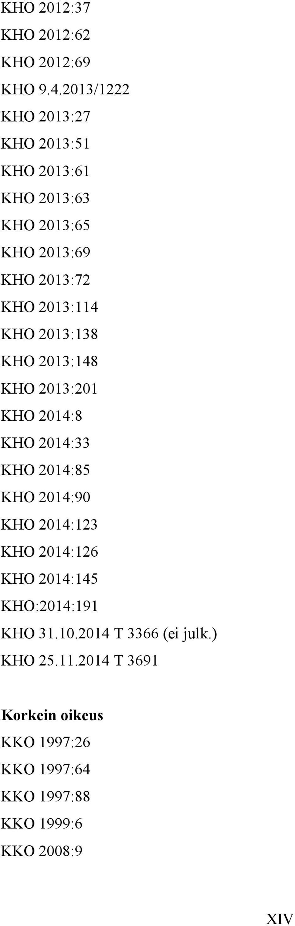 2013:114 KHO 2013:138 KHO 2013:148 KHO 2013:201 KHO 2014:8 KHO 2014:33 KHO 2014:85 KHO 2014:90 KHO