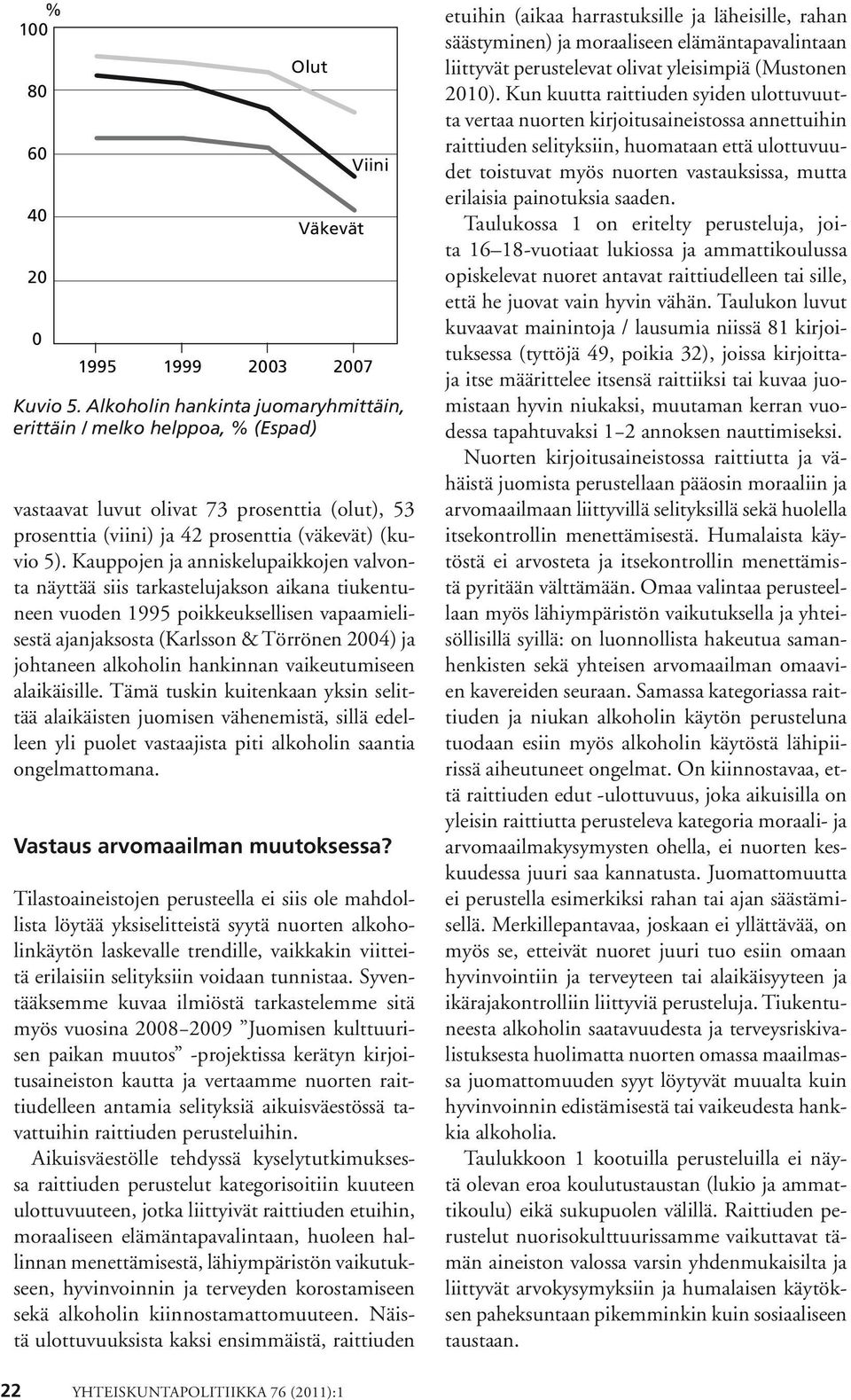 Kauppojen ja anniskelupaikkojen valvonta näyttää siis tarkastelujakson aikana tiukentuneen vuoden 1995 poikkeuksellisen vapaamielisestä ajanjaksosta (Karlsson & Törrönen 2004) ja johtaneen alkoholin