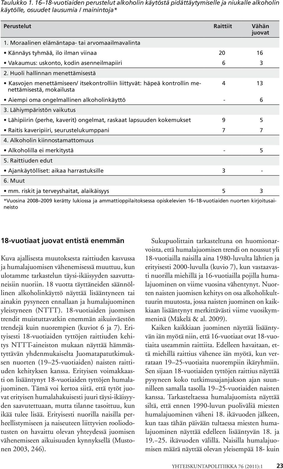 Huoli hallinnan menettämisestä Kasvojen menettämiseen/ itsekontrolliin liittyvät: häpeä kontrollin menettämisestä, 4 13 mokailusta Aiempi oma ongelmallinen alkoholinkäyttö - 6 3.