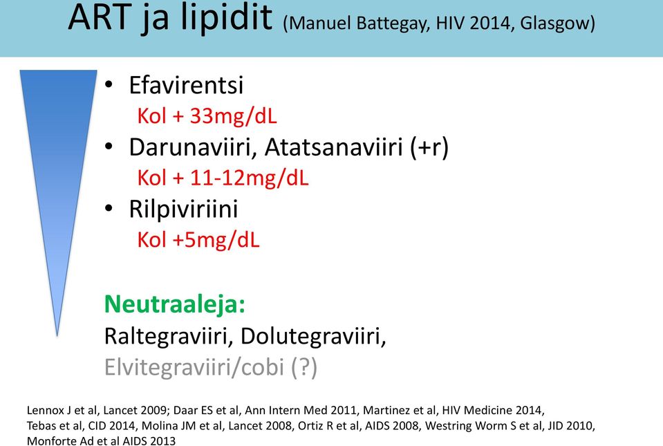 ) Lennox J et al, Lancet 2009; Daar ES et al, Ann Intern Med 2011, Martinez et al, HIV Medicine 2014, Tebas et al,