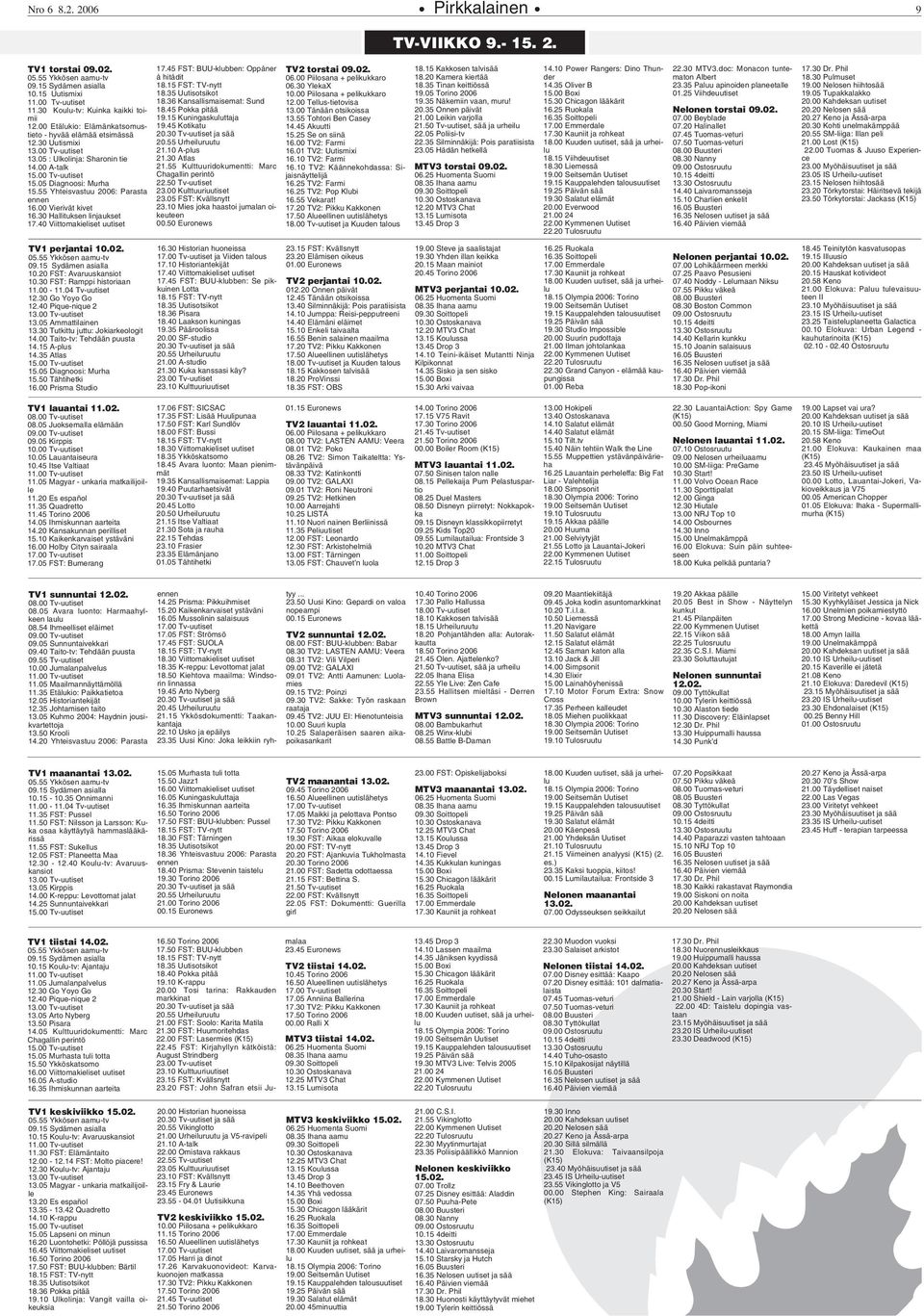 55 Yhteisvastuu 2006: Parasta ennen 16.00 Vierivät kivet 16.30 Hallituksen linjaukset 17.40 Viittomakieliset uutiset 17.45 FST: BUU-klubben: Oppåner å hitådit 18.35 Uutisotsikot 18.