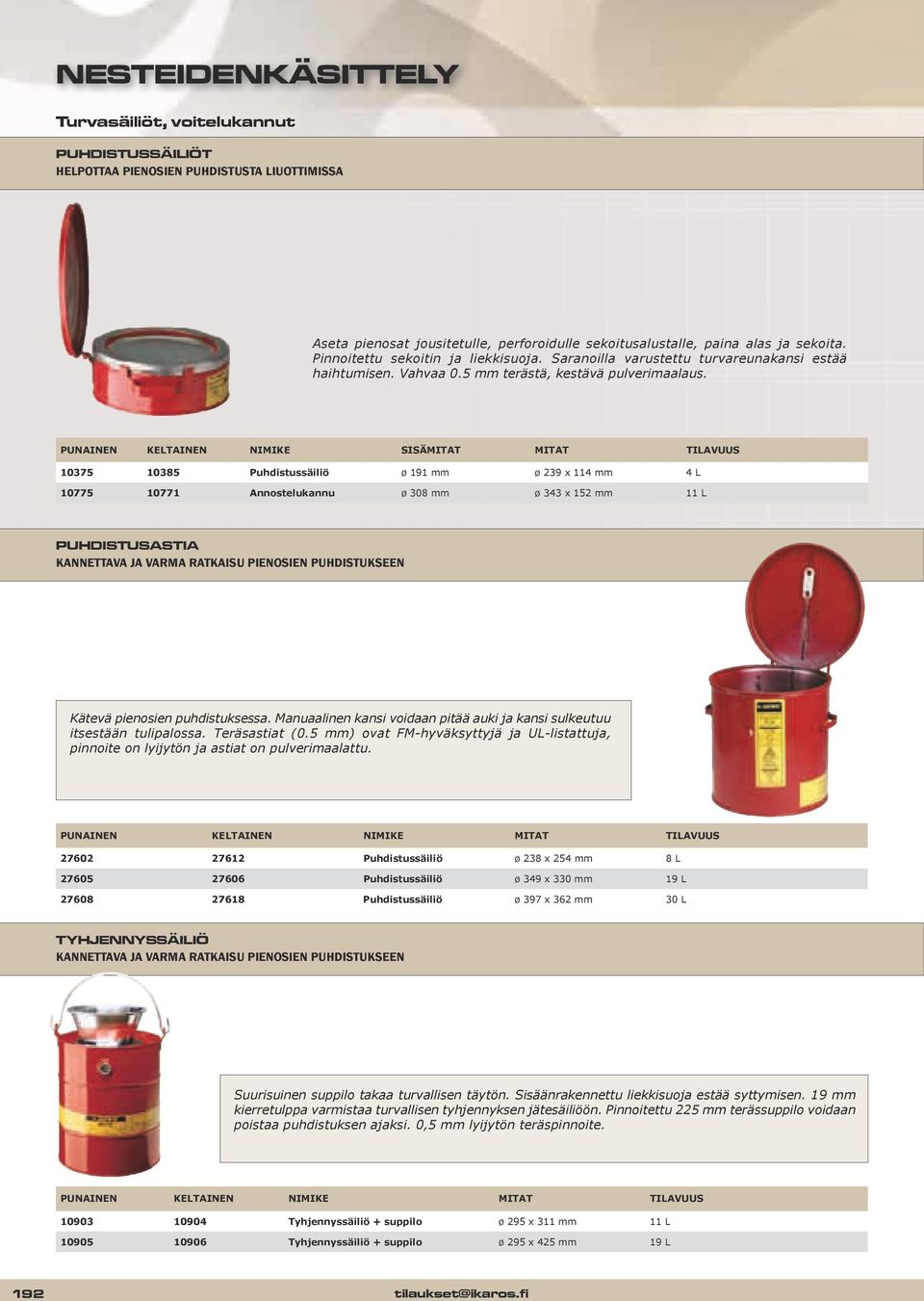 PUNAINEN KELTAINEN NIMIKE SISÄMITAT MITAT TILAVUUS 10375 10385 Puhdistussäiliö ø 191 mm ø 239 x 114 mm 4 L 10775 10771 Annostelukannu ø 308 mm ø 343 x 152 mm 11 L PUHDISTUSASTIA KANNETTAVA JA VARMA