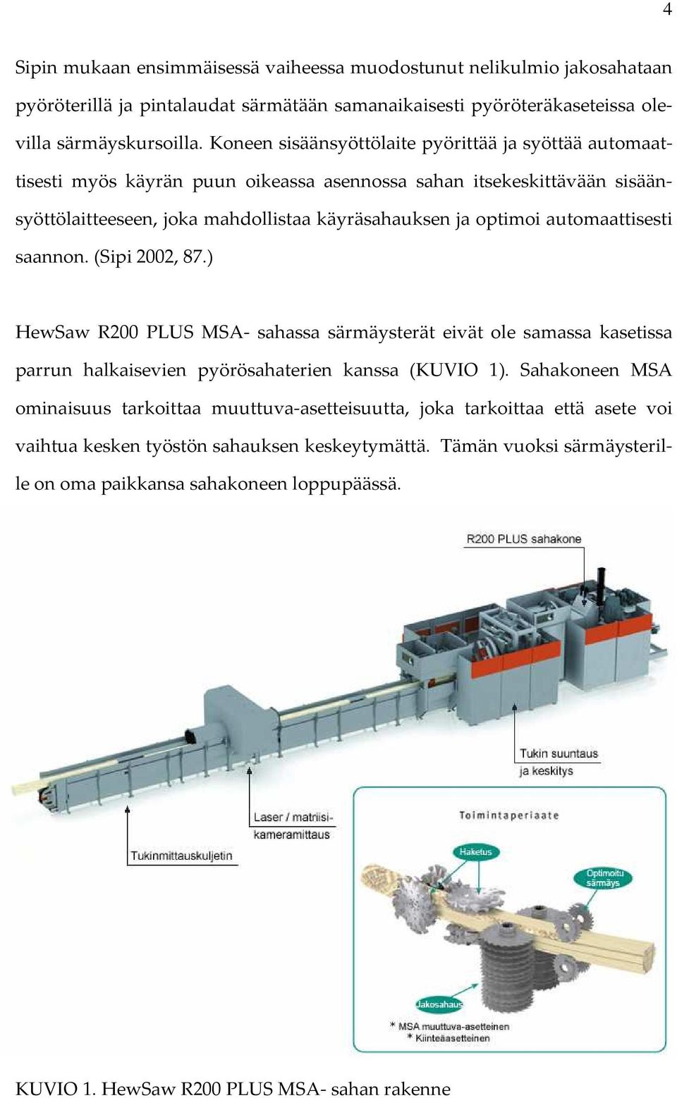 automaattisesti saannon. (Sipi 2002, 87.) HewSaw R200 PLUS MSA- sahassa särmäysterät eivät ole samassa kasetissa parrun halkaisevien pyörösahaterien kanssa (KUVIO 1).