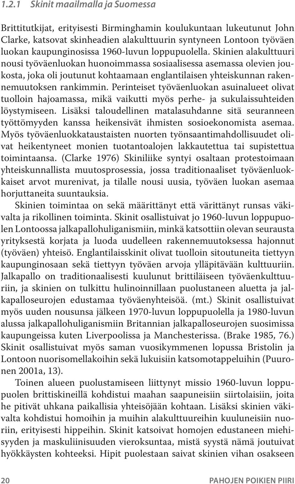Skinien alakulttuuri nousi työväenluokan huonoimmassa sosiaalisessa asemassa olevien joukosta, joka oli joutunut kohtaamaan englantilaisen yhteiskunnan rakennemuutoksen rankimmin.
