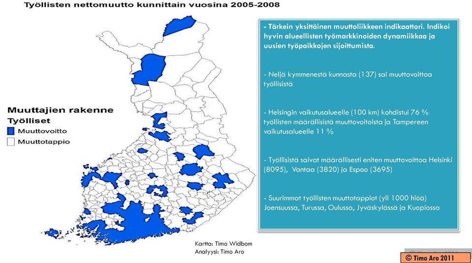 muuttovoitoista ja Tampereen vaikutusalueelle 11 % - Työllisistä saivat määrällisesti eniten muuttovoittoa Helsinki (8095), Vantaa (3820) ja Espoo