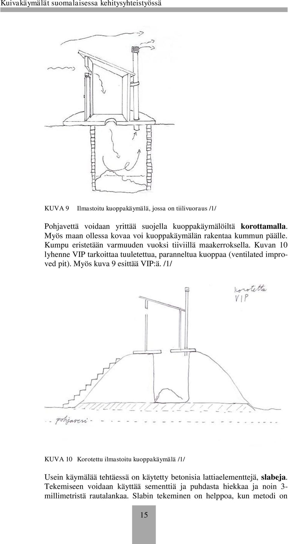 Kuvan 10 lyhenne VIP tarkoittaa tuuletettua, paranneltua kuoppaa (ventilated improved pit). Myös kuva 9 esittää VIP:ä.