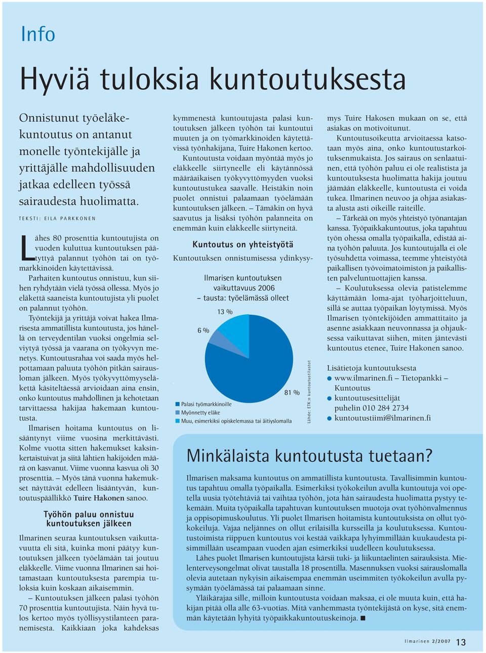 Parhaiten kuntoutus onnistuu, kun siihen ryhdytään vielä työssä ollessa. Myös jo eläkettä saaneista kuntoutujista yli puolet on palannut työhön.