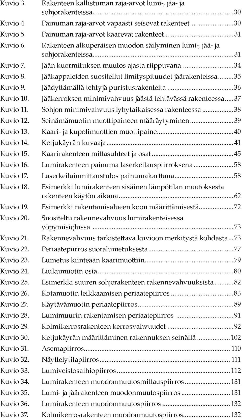 Kuvio 14. Kuvio 15. Kuvio 16. Kuvio 17. Kuvio 18. Kuvio 19. Kuvio 20. Kuvio 21. Kuvio 22. Kuvio 23. Kuvio 24. Kuvio 25. Kuvio 26. Kuvio 27. Jääkappaleiden suositellut limityspituudet jäärakenteissa.