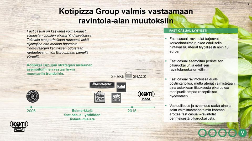 Kotipizza Groupin strategian mukainen asemoituminen vastaa hyvin muuttuviin trendeihin.