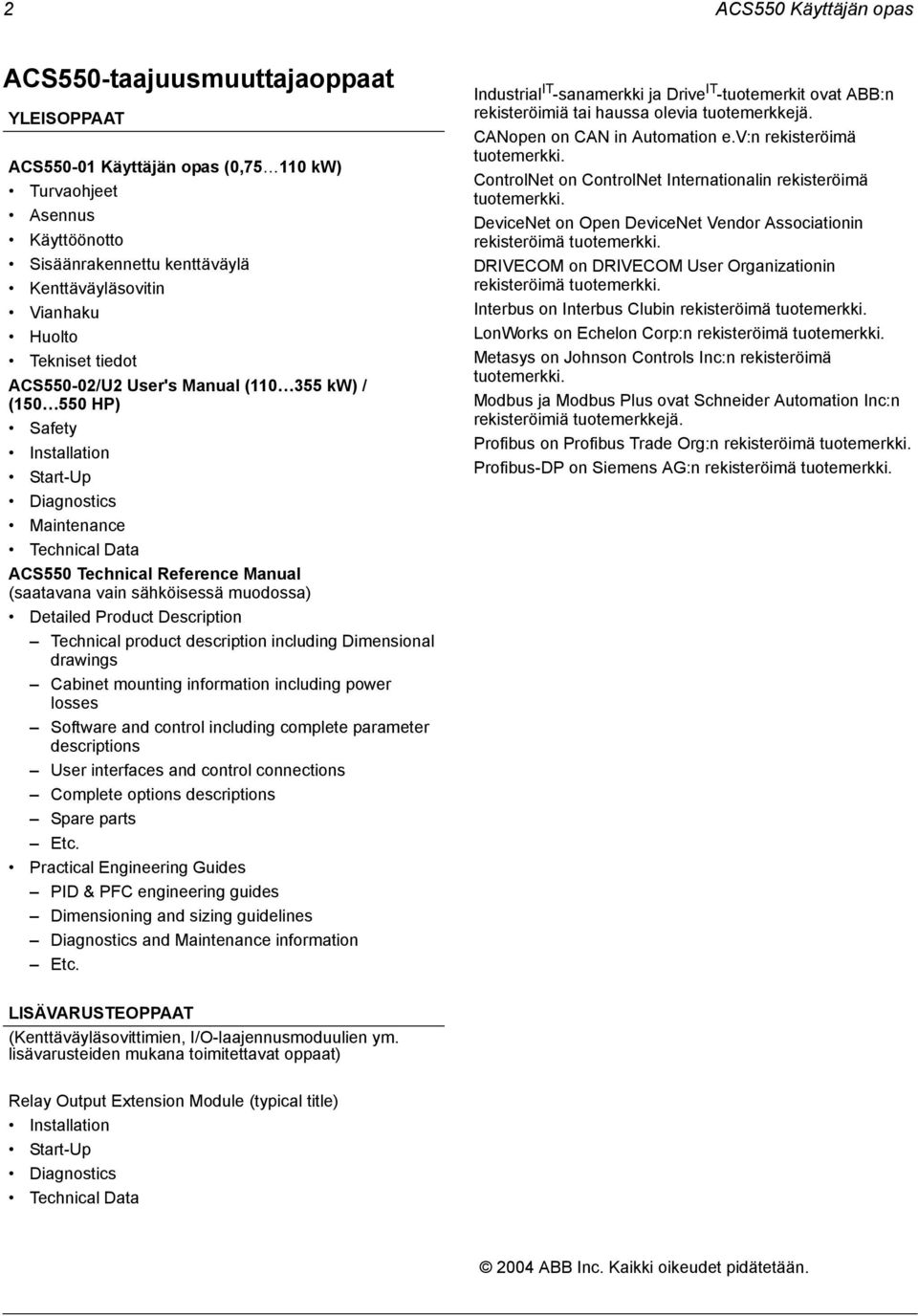 sähköisessä muodossa) Detailed Product Description Technical product description including Dimensional drawings Cabinet mounting information including power losses Software and control including