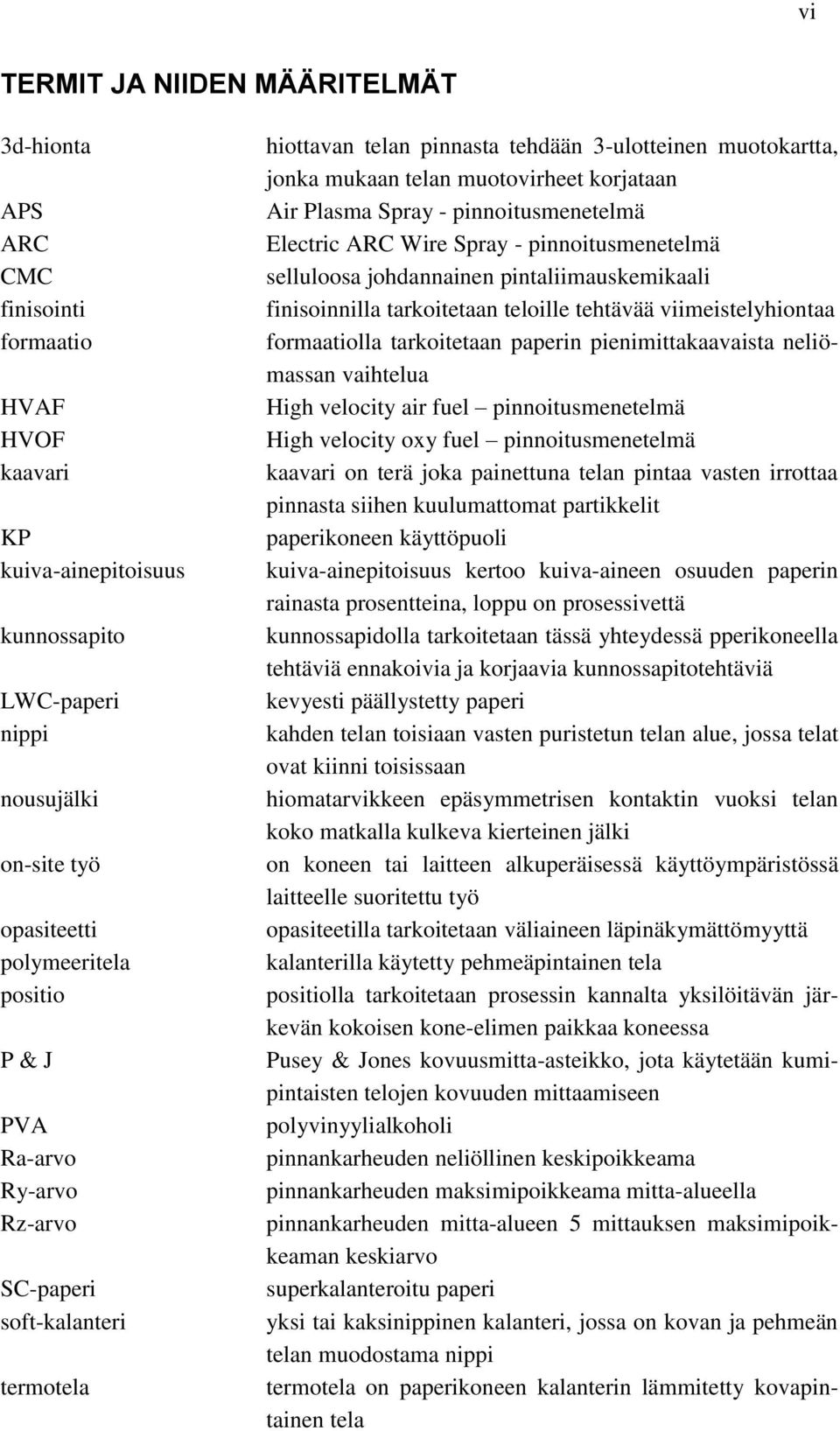 pinnoitusmenetelmä Electric ARC Wire Spray - pinnoitusmenetelmä selluloosa johdannainen pintaliimauskemikaali finisoinnilla tarkoitetaan teloille tehtävää viimeistelyhiontaa formaatiolla tarkoitetaan