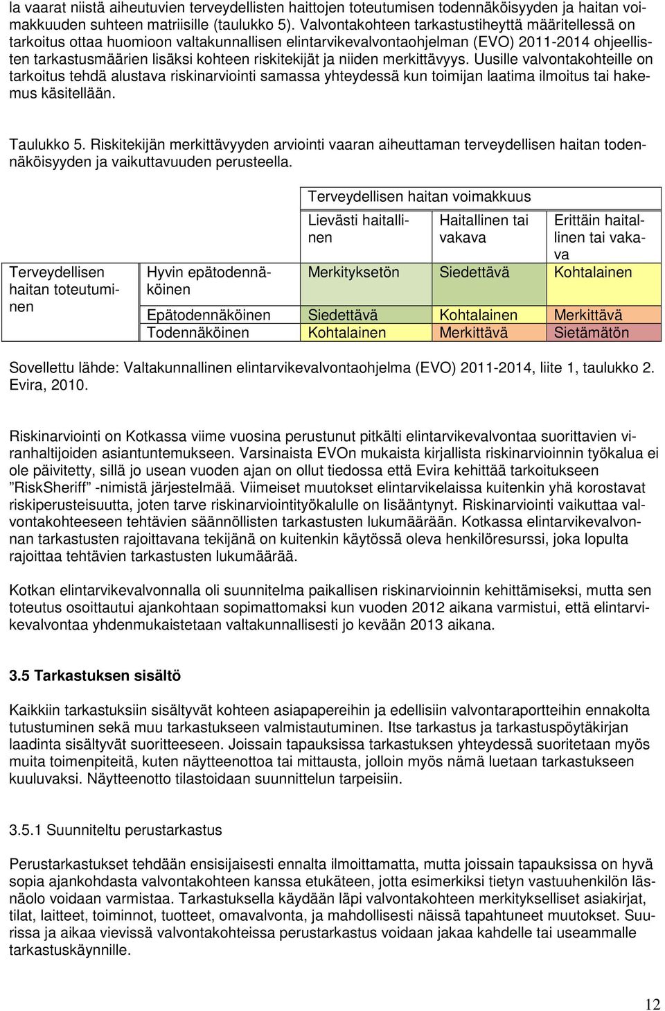 niiden merkittävyys. Uusille valvontakohteille on tarkoitus tehdä alustava riskinarviointi samassa yhteydessä kun toimijan laatima ilmoitus tai hakemus käsitellään. Taulukko 5.