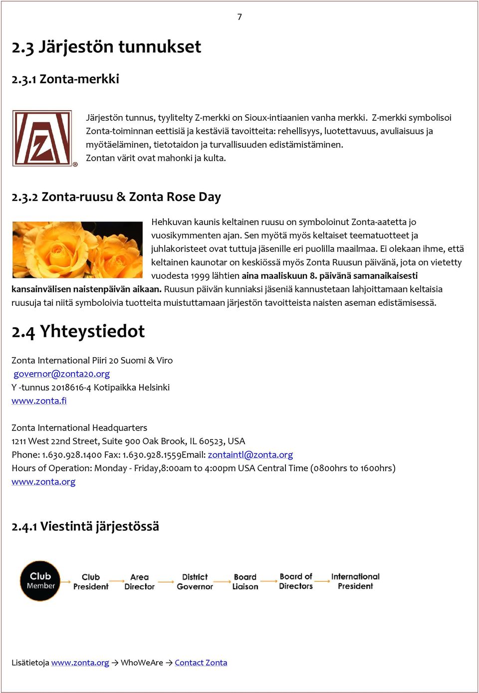 Zontan värit ovat mahonki ja kulta. 2.3.2 Zonta-ruusu & Zonta Rose Day Hehkuvan kaunis keltainen ruusu on symboloinut Zonta-aatetta jo vuosikymmenten ajan.