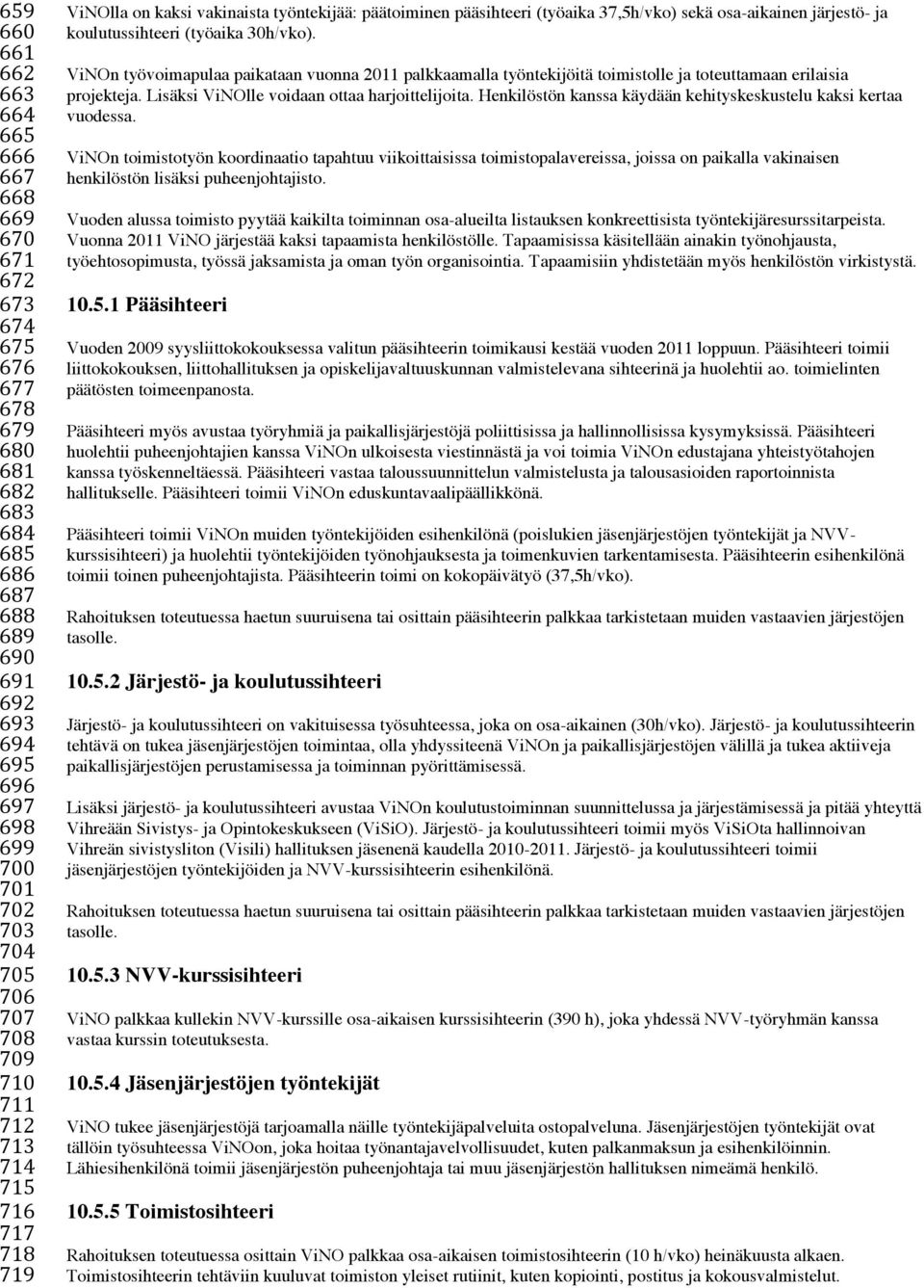 ViNOn työvoimapulaa paikataan vuonna 2011 palkkaamalla työntekijöitä toimistolle ja toteuttamaan erilaisia projekteja. Lisäksi ViNOlle voidaan ottaa harjoittelijoita.