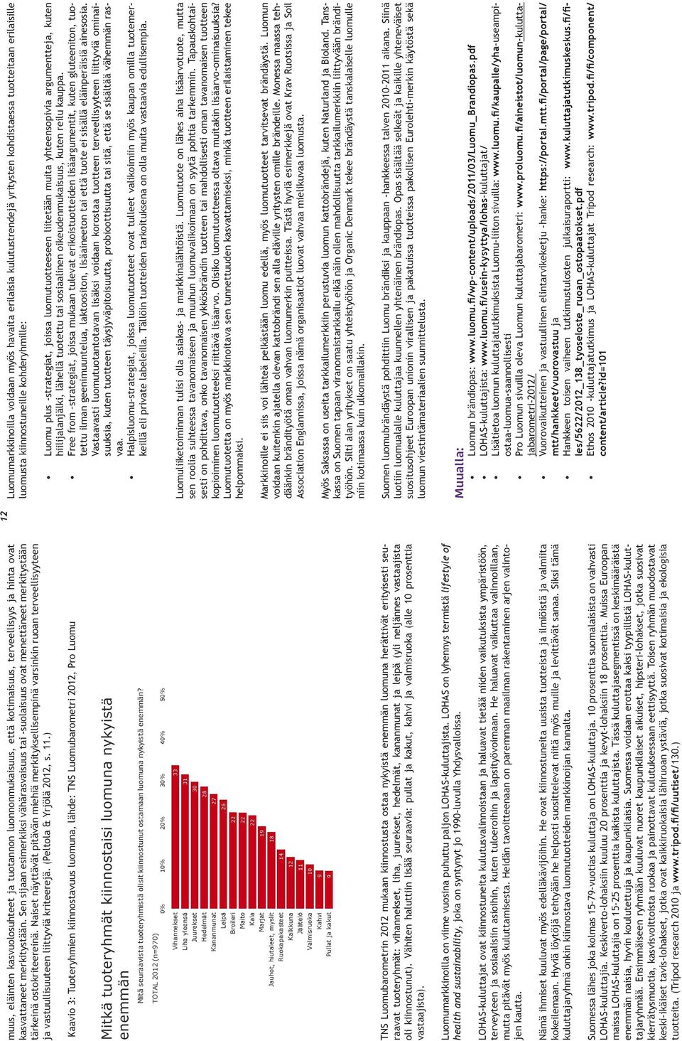 Naiset näyttävät pitävän miehiä merkityksellisempinä varsinkin ruoan terveellisyyteen ja vastuullisuuteen liittyviä kriteerejä. (Peltola & Yrjölä 2012, s. 11.