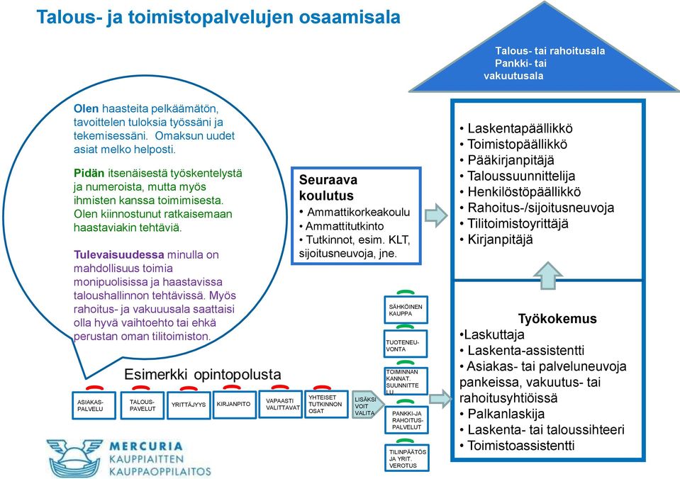 Tulevaisuudessa minulla on mahdollisuus toimia monipuolisissa ja haastavissa taloushallinnon tehtävissä.