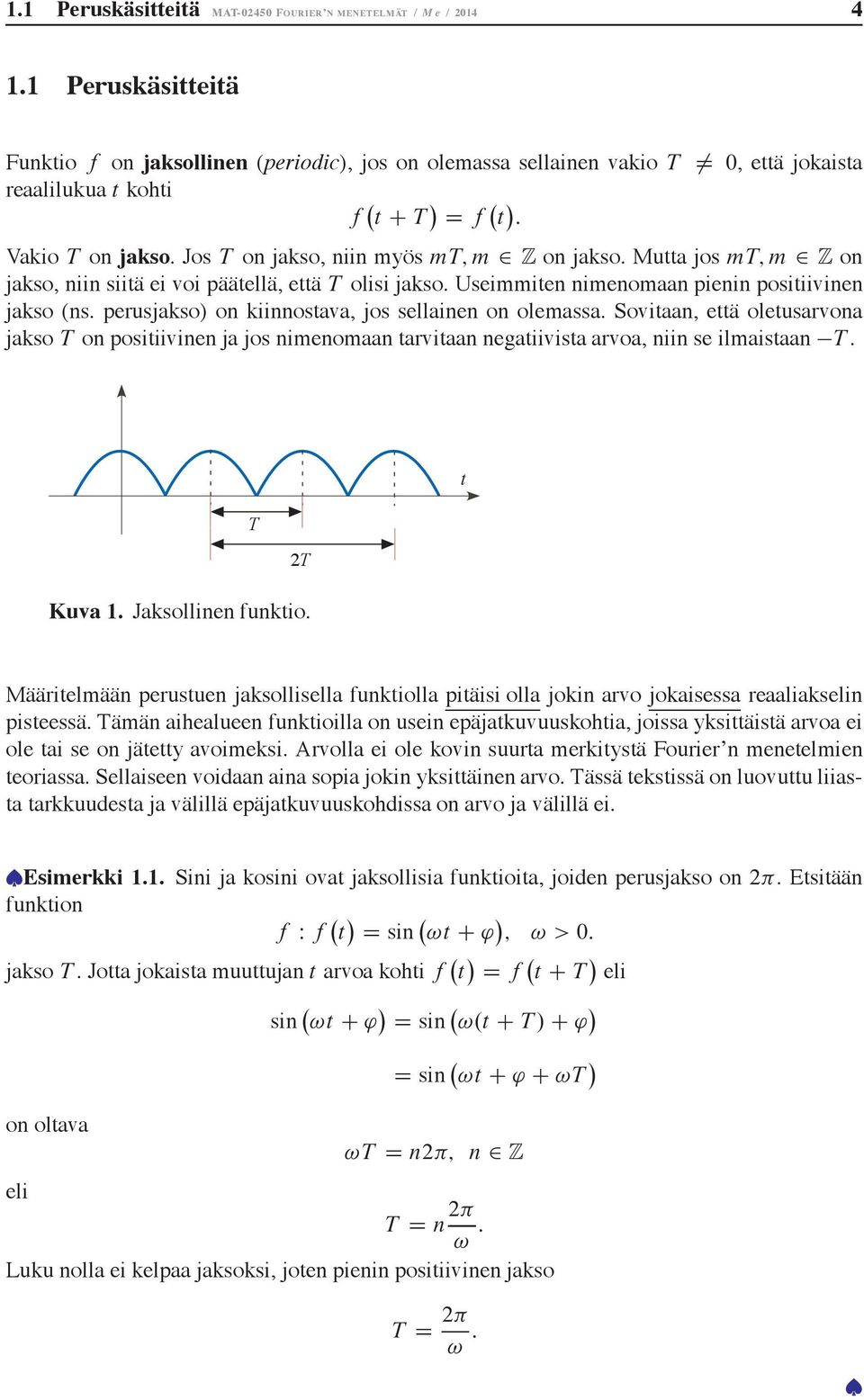 perusjakso) on kiinnosava, jos sellainen on olemassa. Soviaan, eä oleusarvona jakso T on posiiivinen ja jos nimenomaan arviaan negaiivisa arvoa, niin se ilmaisaan T. Kuva. Jaksollinen funkio.