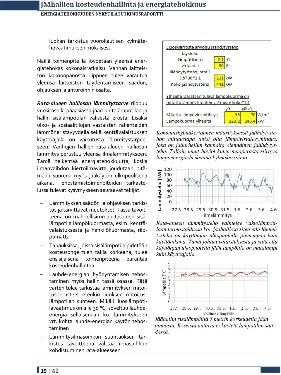 Rata-alueen halliosan lämmitystarve riippuu vuositasolla pääasiassa jään pintalämpötilan ja hallin sisälämpötilan välisestä erosta.