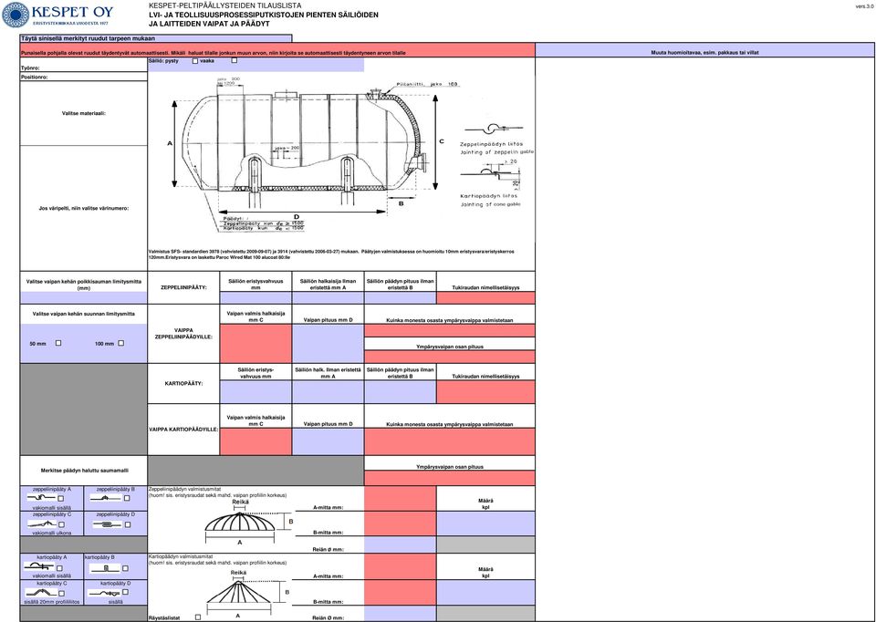 pakkaus tai villat materiaali: Valmistus SFS- standardien (vahvistettu 00-0-0) ja (vahvistettu 00-0-) mukaan. Päätyjen valmistuksessa on huomioitu eristysvara/eristyskerros 0.