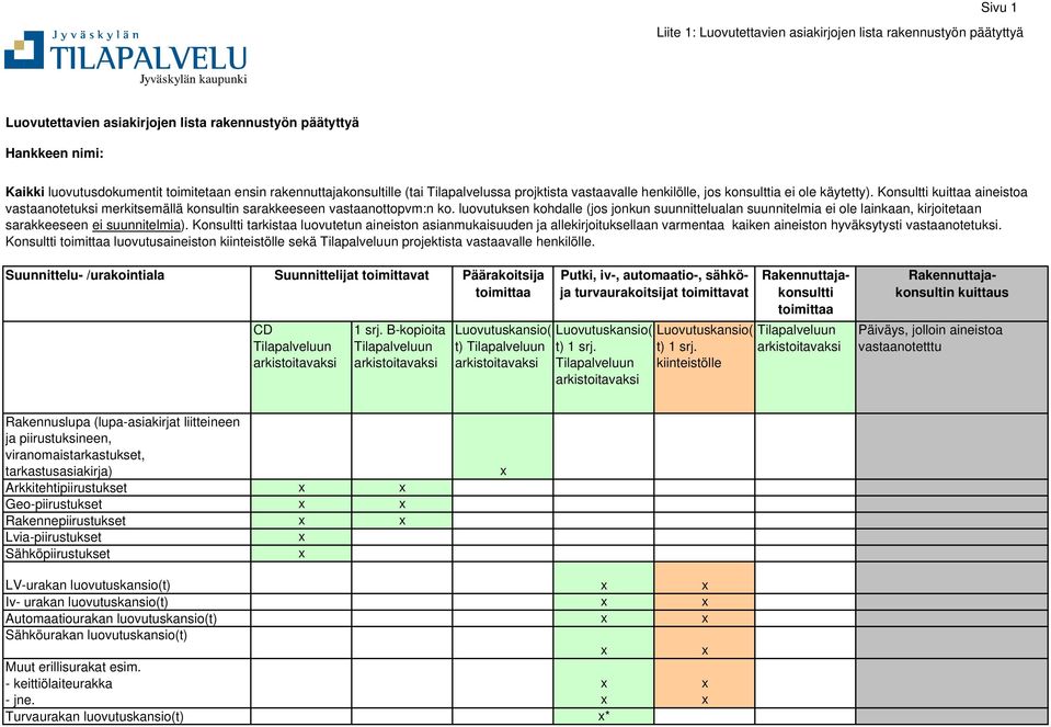 Konsultti kuittaa aineistoa vastaanotetuksi merkitsemällä konsultin sarakkeeseen vastaanottopvm:n ko.