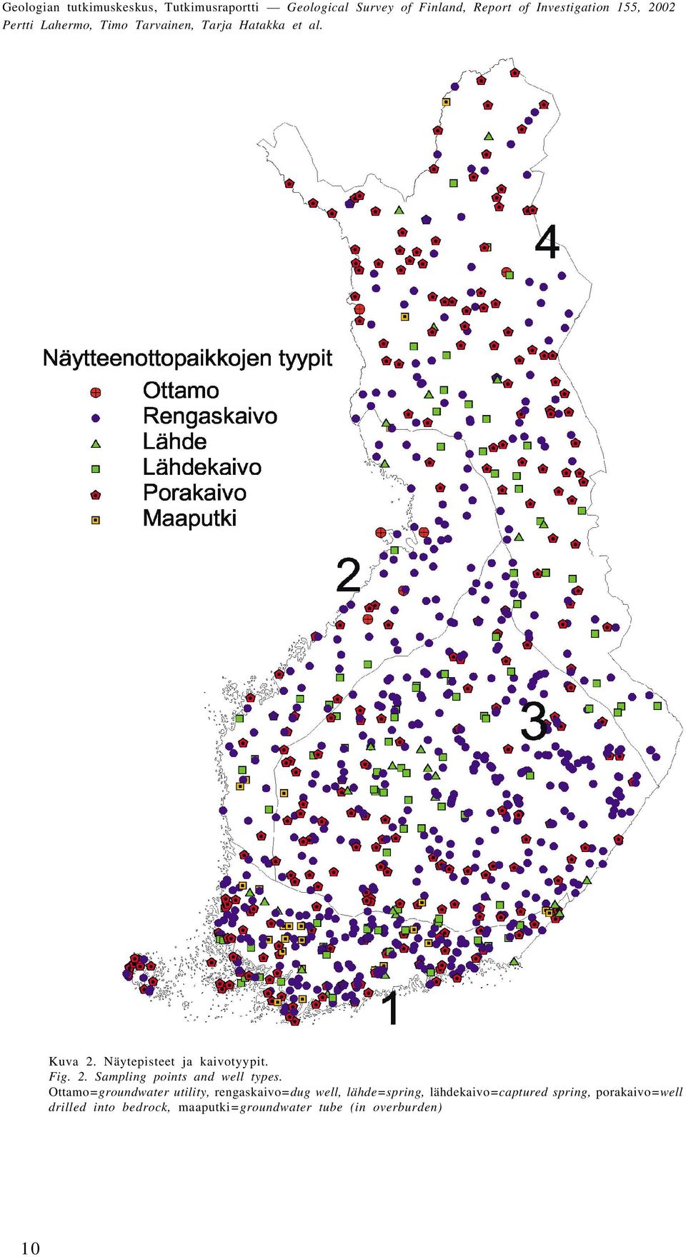 Ottamo=groundwater utility, rengaskaivo=dug well, lähde=spring, lähdekaivo=captured spring,