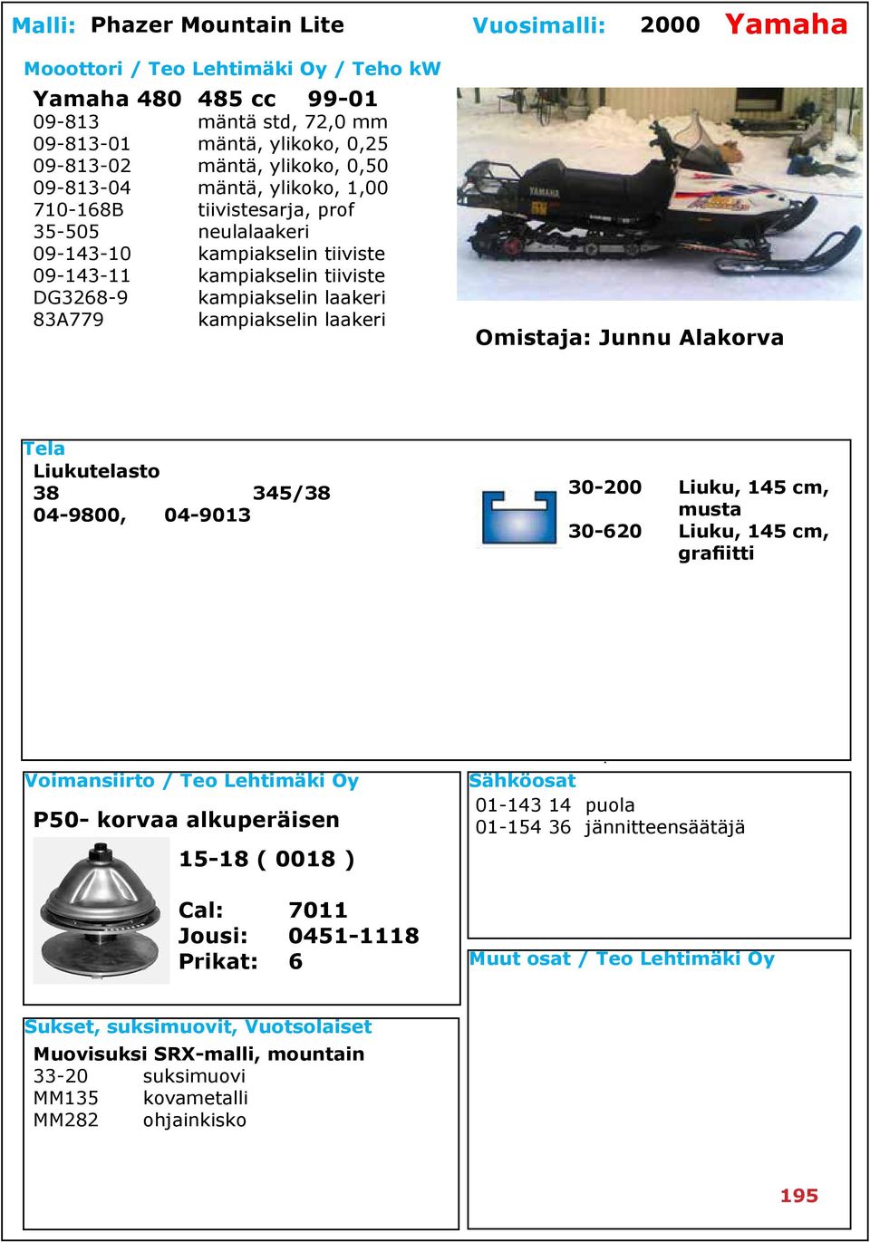 DG3268-9 kampiakselin laakeri 83A779 kampiakselin laakeri Omistaja: Junnu Alakorva Liukutelasto 38 345/38 04-9800, 04-9013 P50- korvaa alkuperäisen