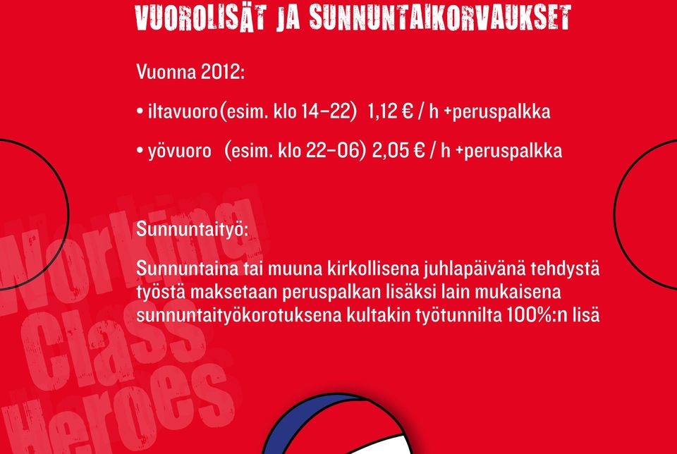 klo 22 06) 2,05 / h +peruspalkka Sunnuntaityö: Sunnuntaina tai muuna kirkollisena