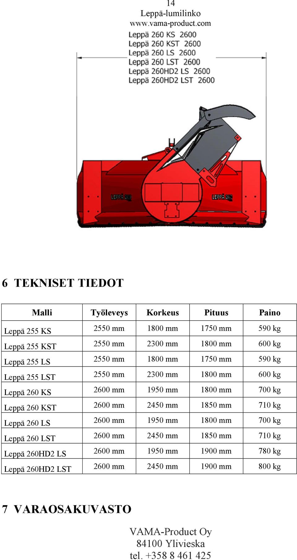 950 mm 800 mm 700 kg Leppä 260 KST 2600 mm 2450 mm 850 mm 70 kg Leppä 260 LS 2600 mm 950 mm 800 mm 700 kg Leppä 260 LST 2600