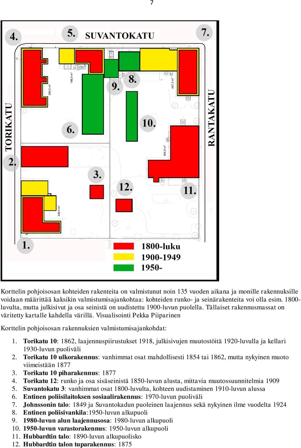 Visualisointi Pekka Piiparinen Korttelin pohjoisosan rakennuksien valmistumisajankohdat: 1.