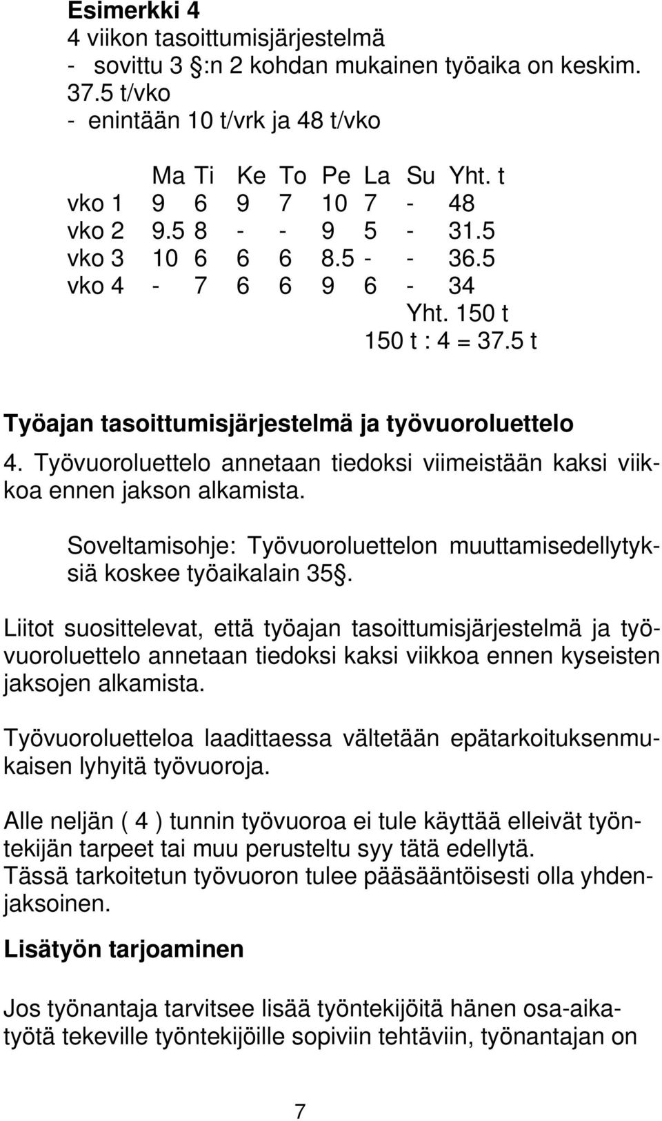 Työvuoroluettelo annetaan tiedoksi viimeistään kaksi viikkoa ennen jakson alkamista. Soveltamisohje: Työvuoroluettelon muuttamisedellytyksiä koskee työaikalain 35.