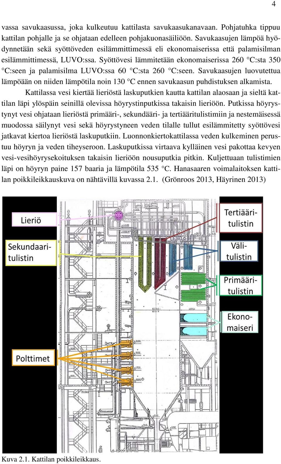 Syöttövesi lämmitetään ekonomaiserissa 260 C:sta 350 C:seen ja palamisilma LUVO:ssa 60 C:sta 260 C:seen.