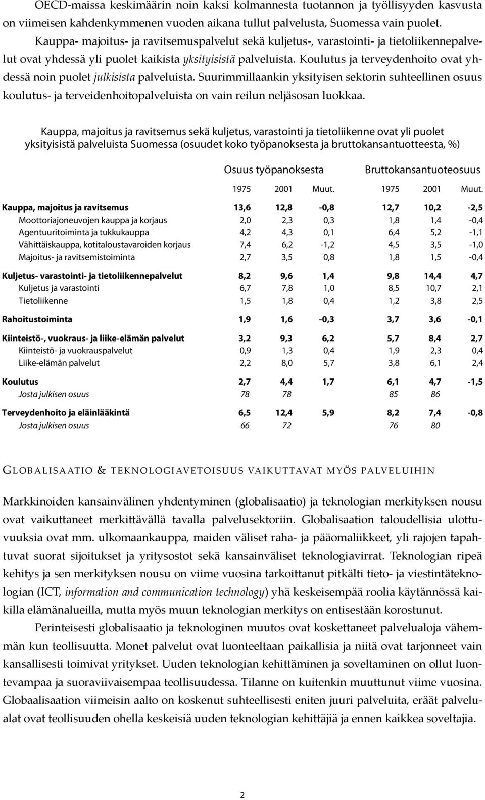 Koulutus ja terveydenhoito ovat yhdessä noin puolet julkisista palveluista.