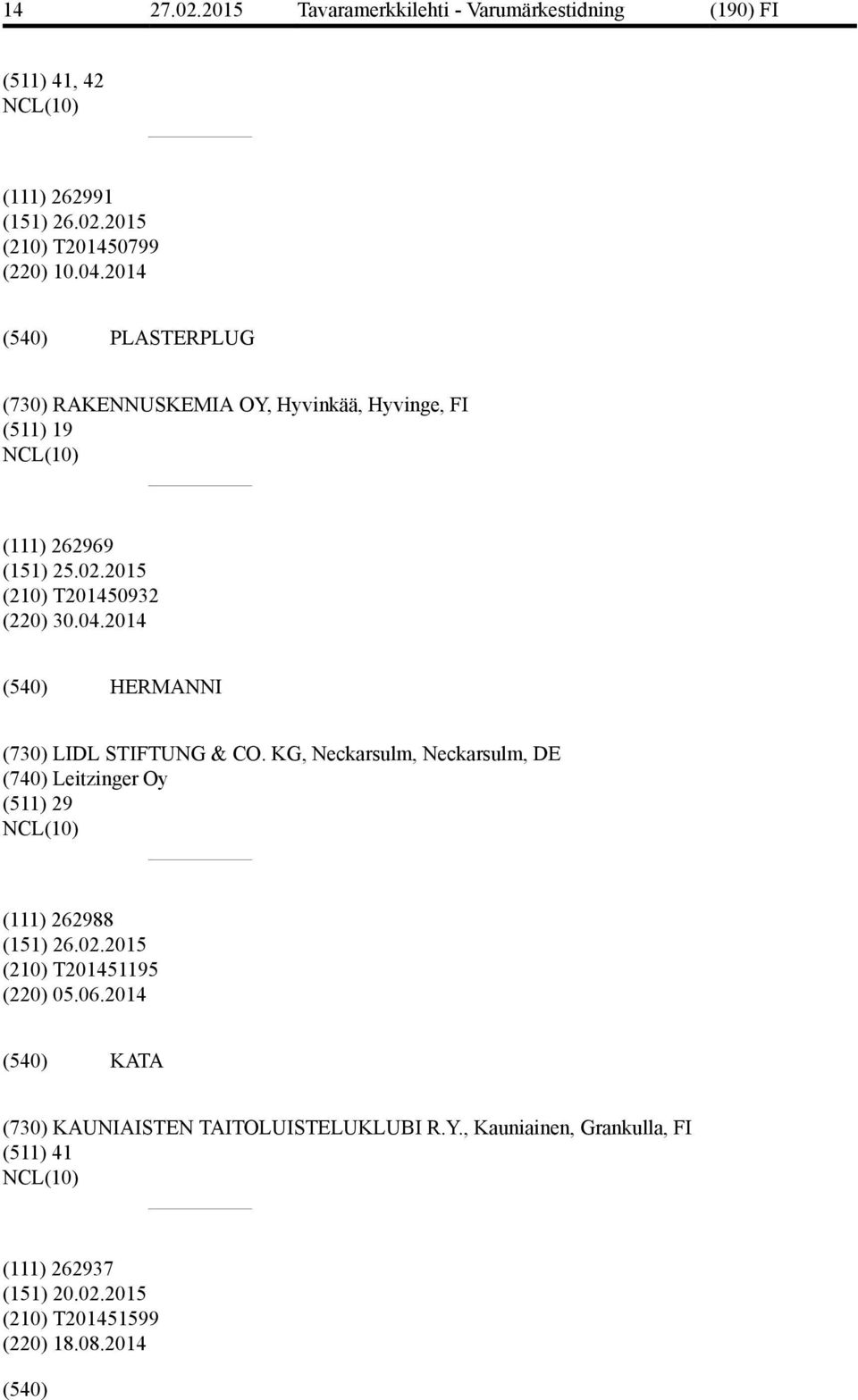 2015 (210) T201450932 (220) 30.04.2014 HERMANNI (730) LIDL STIFTUNG & CO.