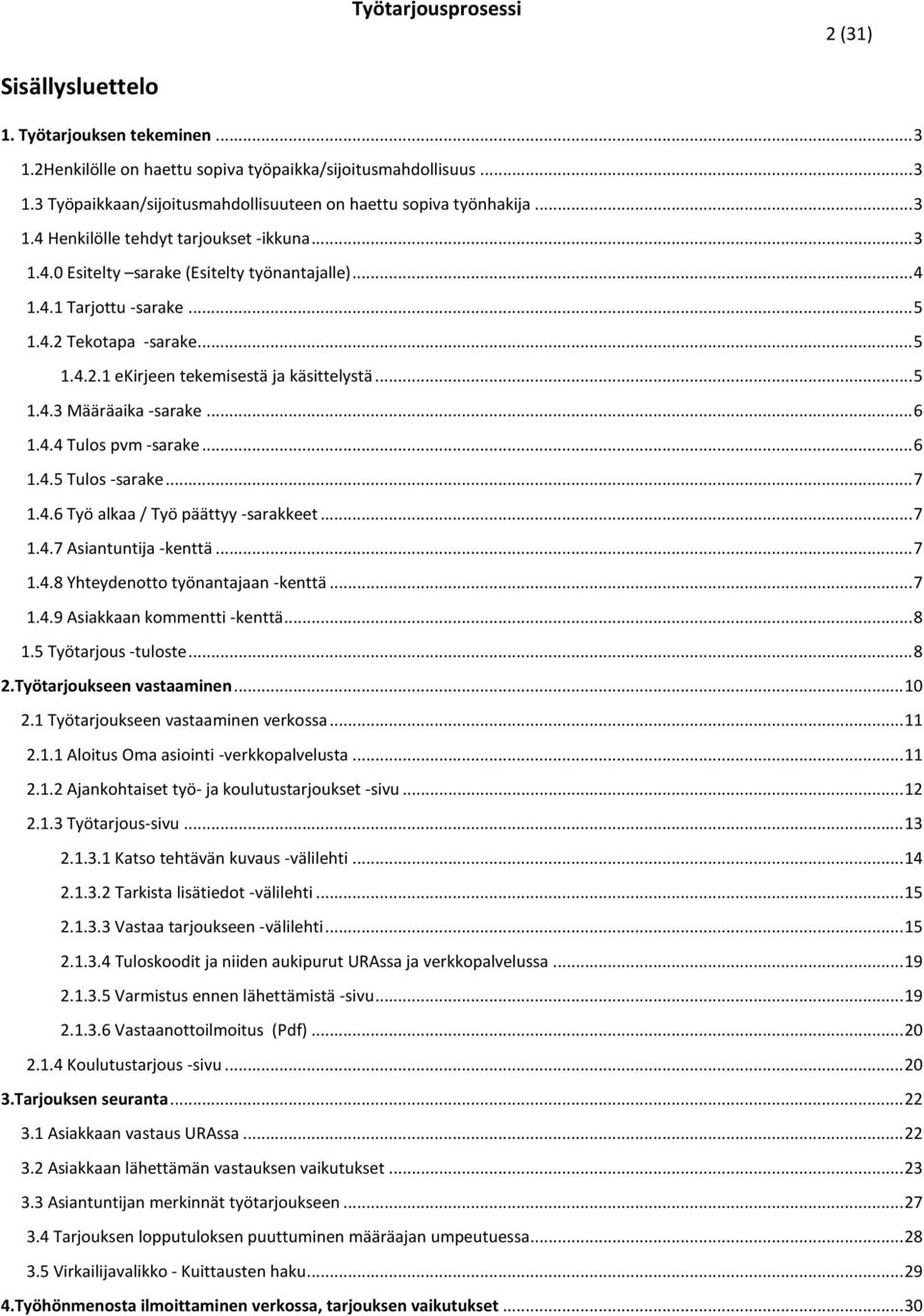 .. 6 1.4.5 Tulos -sarake... 7 1.4.6 Työ alkaa / Työ päättyy -sarakkeet... 7 1.4.7 Asiantuntija -kenttä... 7 1.4.8 Yhteydenotto työnantajaan -kenttä... 7 1.4.9 Asiakkaan kommentti -kenttä... 8 1.