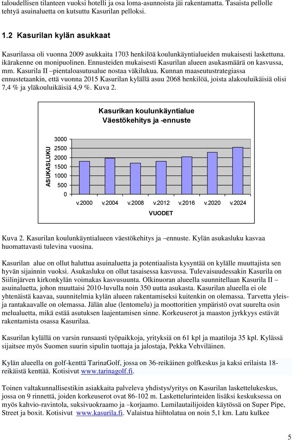 Ennusteiden mukaisesti Kasurilan alueen asukasmäärä on kasvussa, mm. Kasurila II pientaloasutusalue nostaa väkilukua.