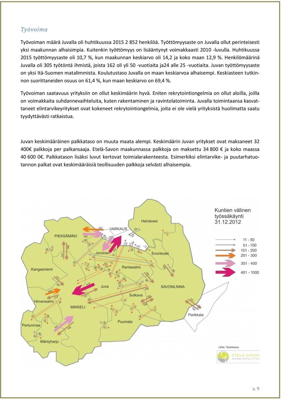 Henkilömäärinä Juvalla oli 305 työtöntä ihmistä, joista 162 oli yli 50 -vuotiaita ja24 alle 25 -vuotiaita. Juvan työttömyysaste on yksi Itä-Suomen matalimmista.