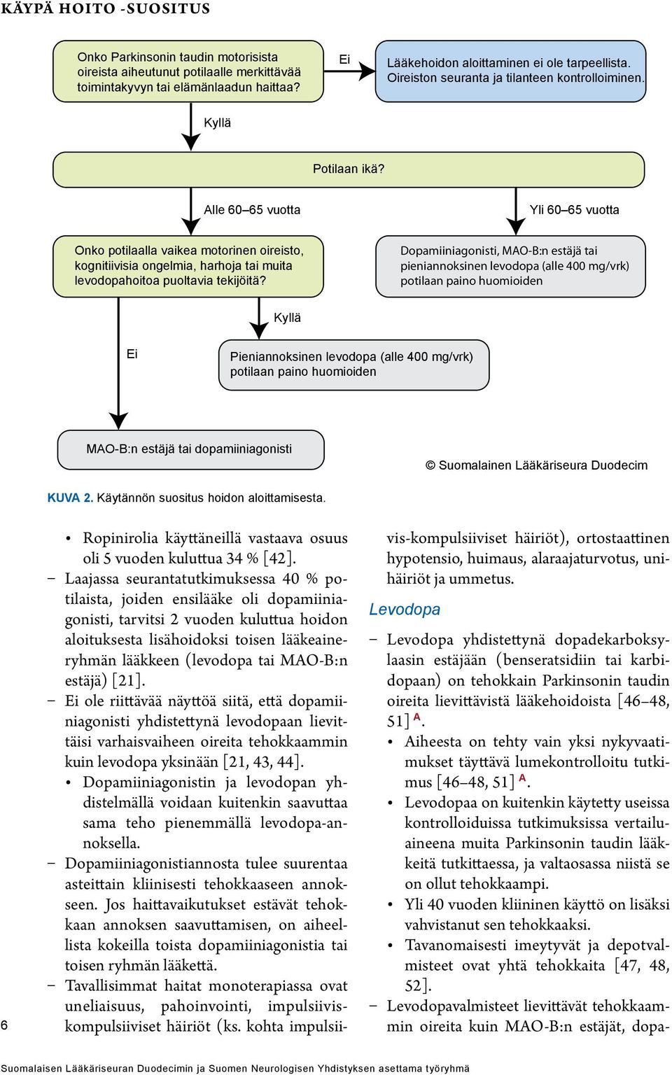 Alle 60 65 vuotta Yli 60 65 vuotta Onko potilaalla vaikea motorinen oireisto, kognitiivisia ongelmia, harhoja tai muita levodopahoitoa puoltavia tekijöitä?