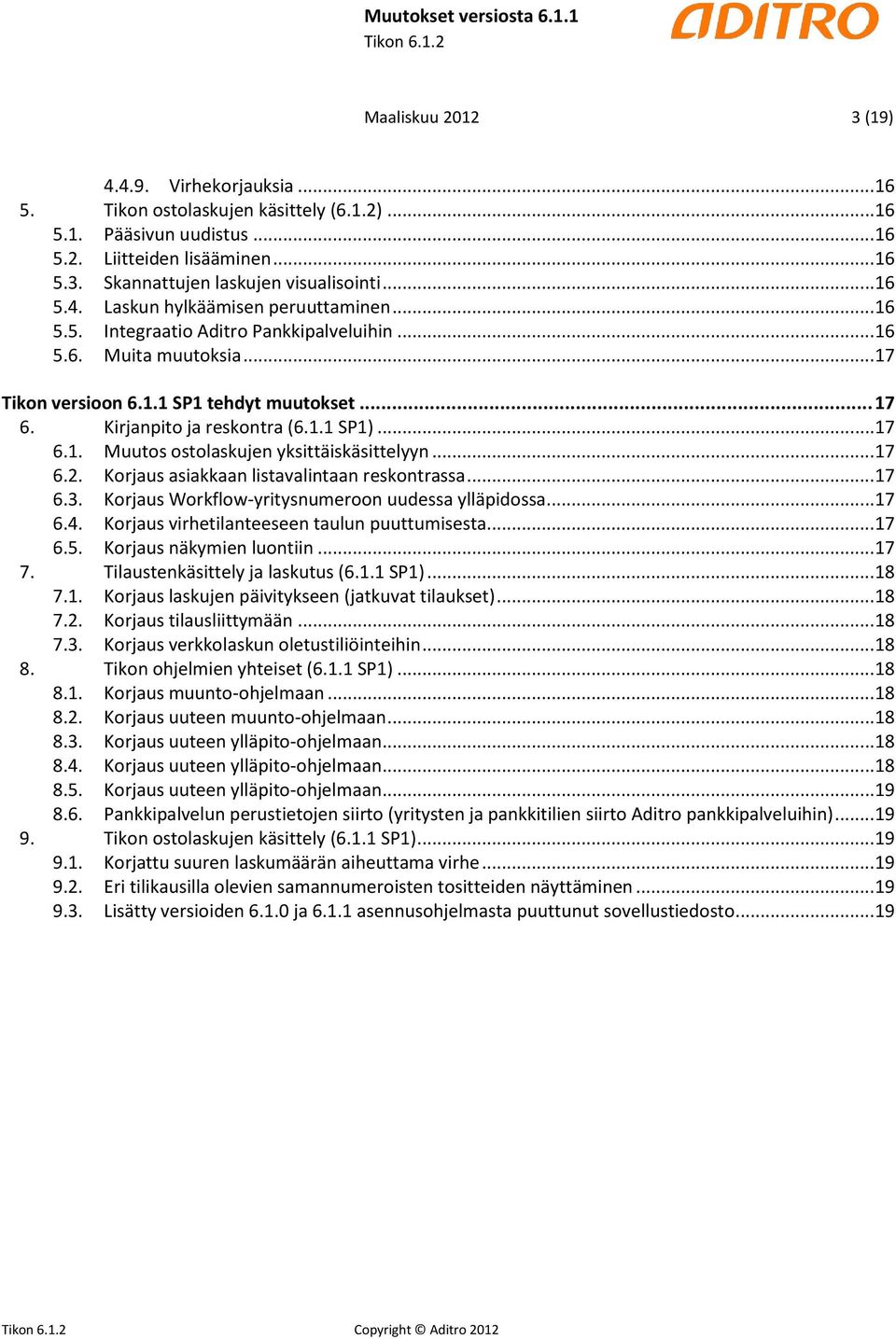 Kirjanpito ja reskontra (6.1.1 SP1)... 17 6.1. Muutos ostolaskujen yksittäiskäsittelyyn... 17 6.2. Korjaus asiakkaan listavalintaan reskontrassa... 17 6.3.