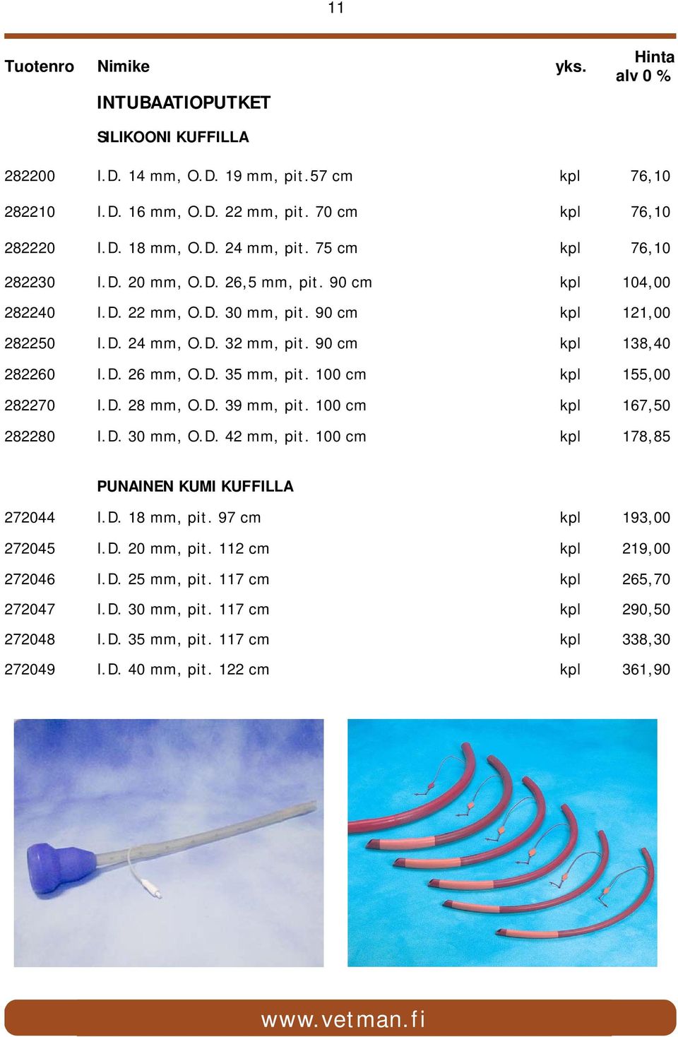 100 cm kpl 155,00 282270 I.D. 28 mm, O.D. 39 mm, pit. 100 cm kpl 167,50 282280 I.D. 30 mm, O.D. 42 mm, pit. 100 cm kpl 178,85 PUNAINEN KUMI KUFFILLA 272044 I.D. 18 mm, pit. 97 cm kpl 193,00 272045 I.