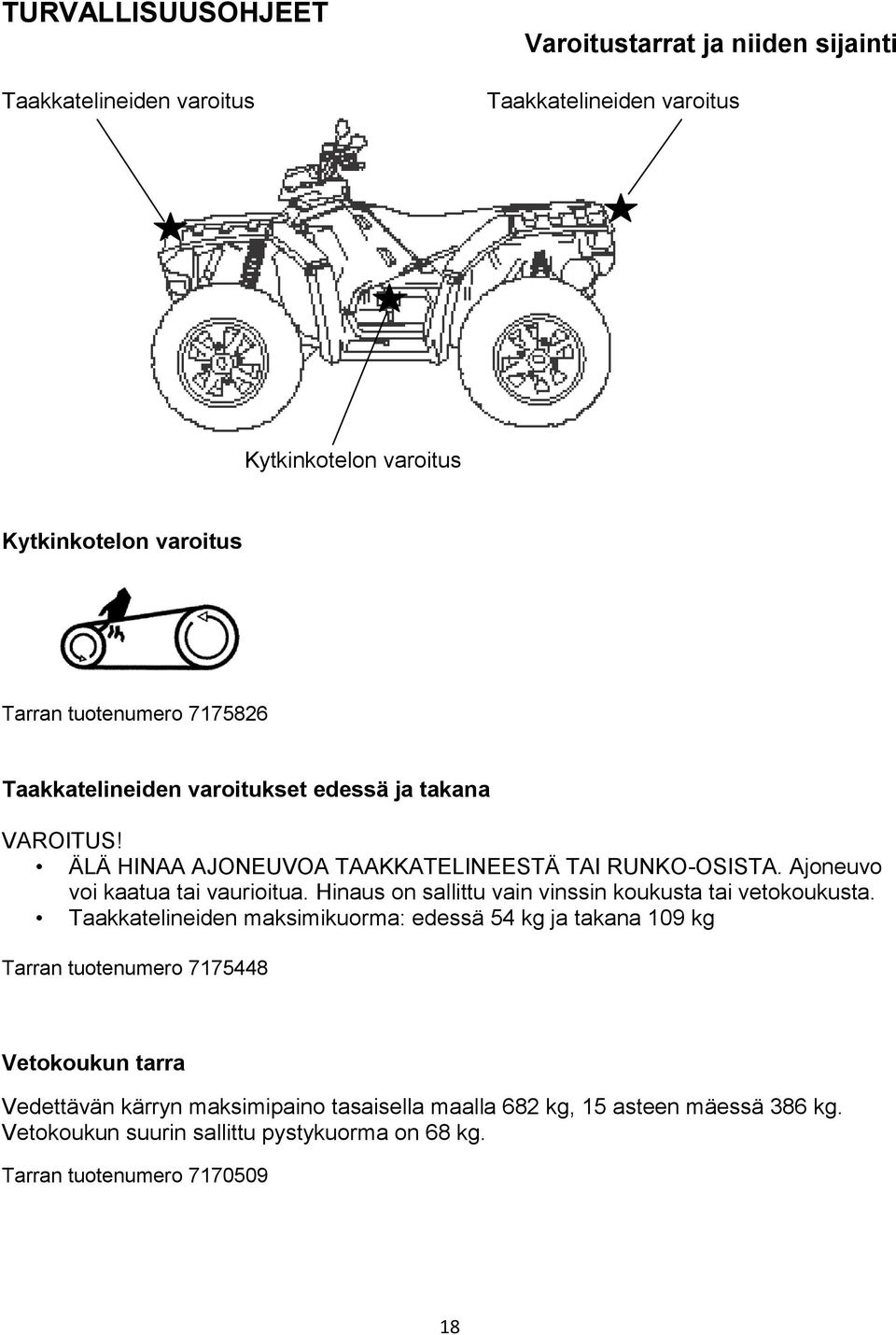 Ajoneuvo voi kaatua tai vaurioitua. Hinaus on sallittu vain vinssin koukusta tai vetokoukusta.