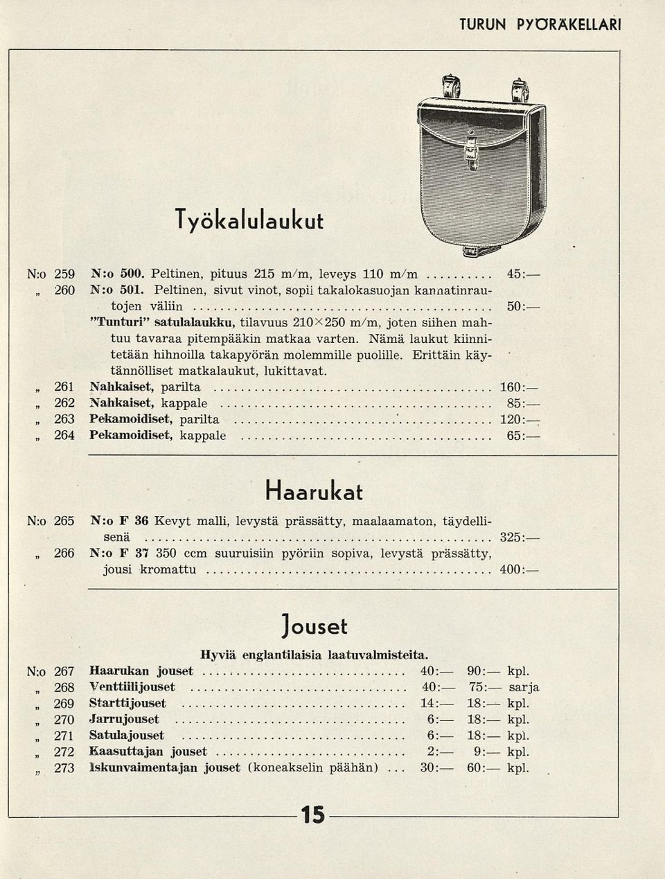 Nämä laukut kiinni tetään hihnoilla takapyörän molemmille puolille. Erittäin käy tännölliset matkalaukut, lukittavat.