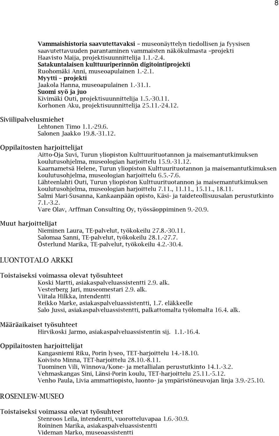 5.-30.11. Korhonen Aku, projektisuunnittelija 25.11.-24.12.