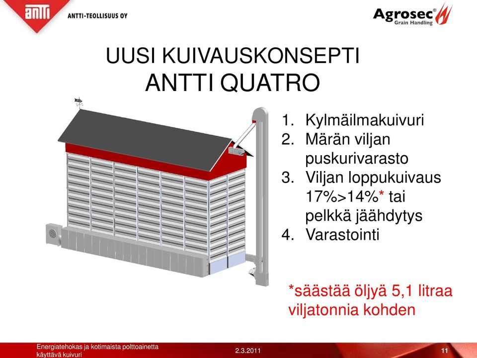 Viljan loppukuivaus 17%>14%* tai pelkkä jäähdytys