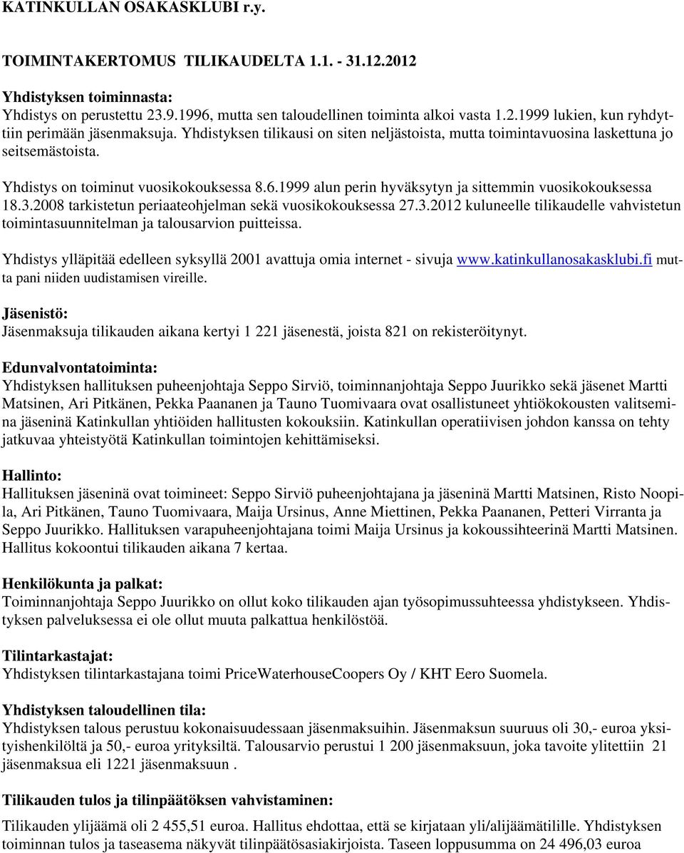 3.2008 tarkistetun periaateohjelman sekä vuosikokouksessa 27.3.2012 kuluneelle tilikaudelle vahvistetun toimintasuunnitelman ja talousarvion puitteissa.