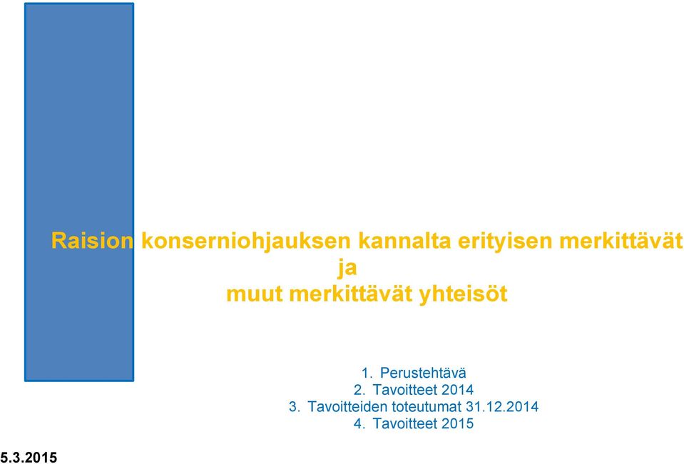 2015 1. Perustehtävä 2. Tavoitteet 2014 3.