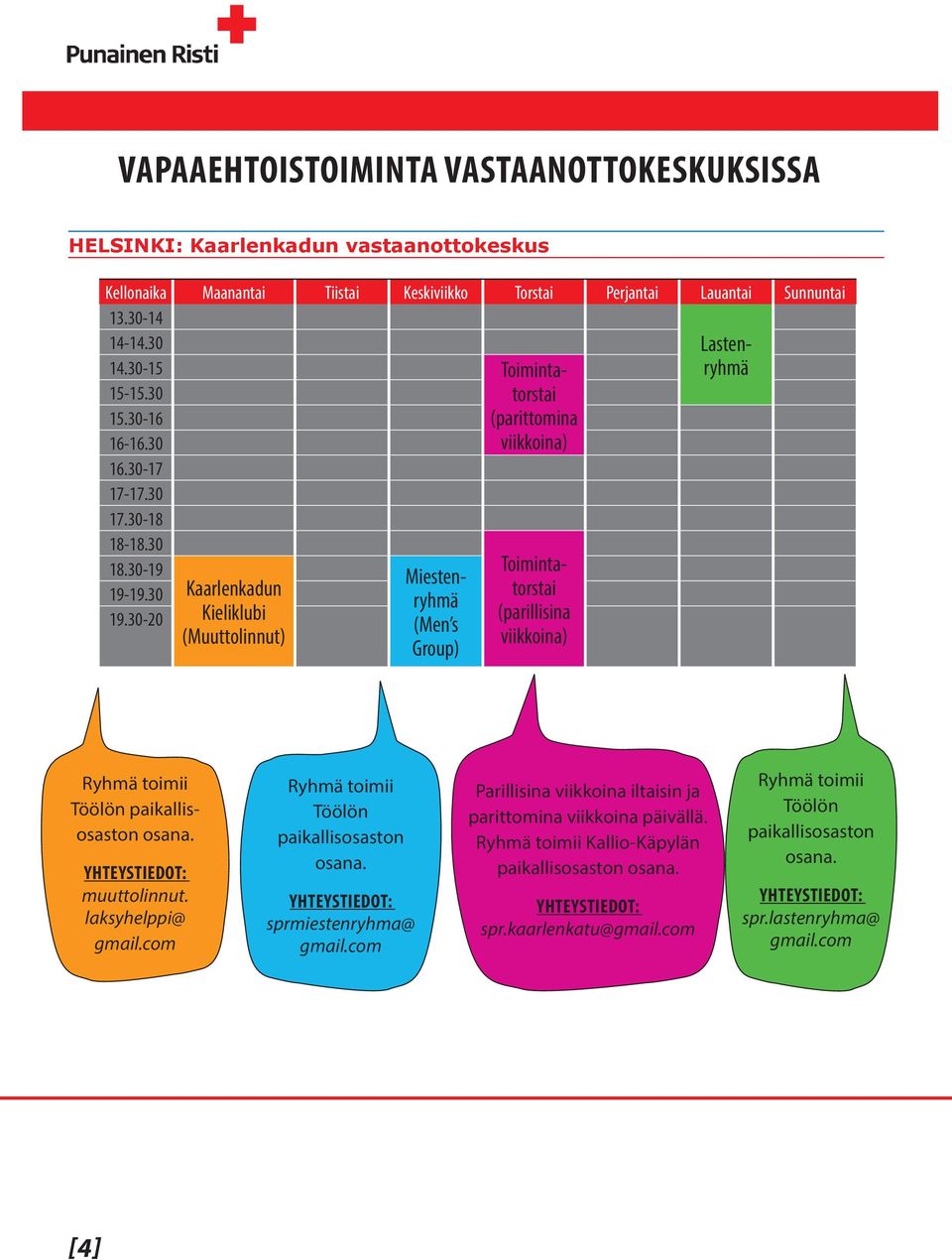 30-20 Kaarlenkadun Kieliklubi (Muuttolinnut) Miestenryhmä (Men s Group) Toimintatorstai (parillisina viikkoina) Ryhmä toimii Töölön paikallisosaston osana. muuttolinnut.