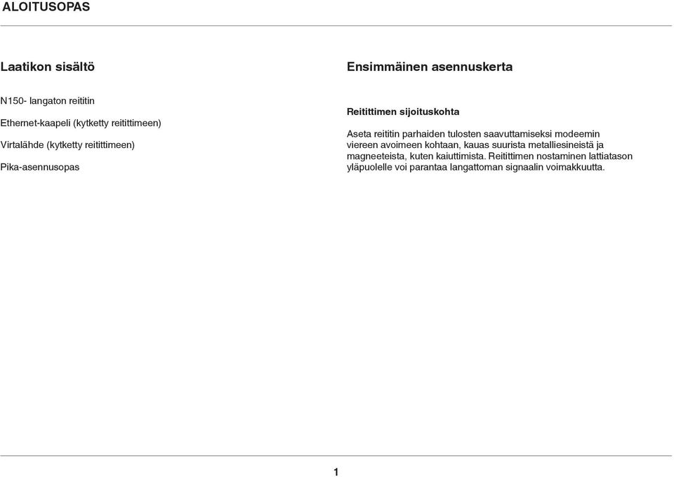 parhaiden tulosten saavuttamiseksi modeemin viereen avoimeen kohtaan, kauas suurista metalliesineistä ja