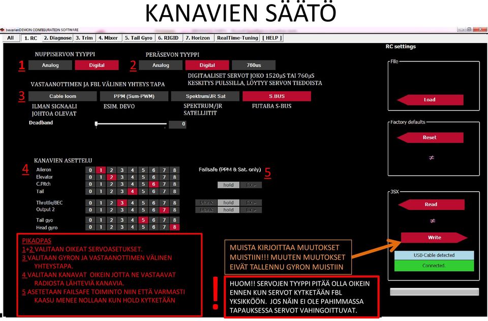 5 ASETETAAN FAILSAFE TOIMINTO NIIN ETTÄ VARMASTI KAASU MENEE NOLLAAN KUN HOLD KYTKETÄÄN! MUISTA KIRJOITTAA MUUTOKSET MUISTIIN!